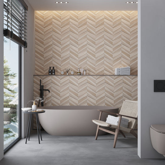 Sample-Dark Brown Beige 16x48 Matte Chevron Ceramic Large Format Tile (3 pack, 15.5 sq ft/case)