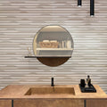 Blanco matte ceramic wall tile with textured ribbon wood pattern, 16x48 inches, for bathroom or kitchen backsplash