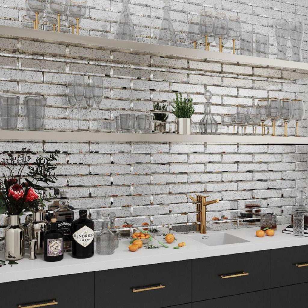 Apollo Tile Antique Mirror Glossy Beveled Glass Subway Tile – 3 x 12 in. (20 Sheets, Kitchen & Bath Use) - Sample