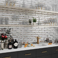 Antique beveled glass subway tile with glossy mirror finish installed as a kitchen backsplash