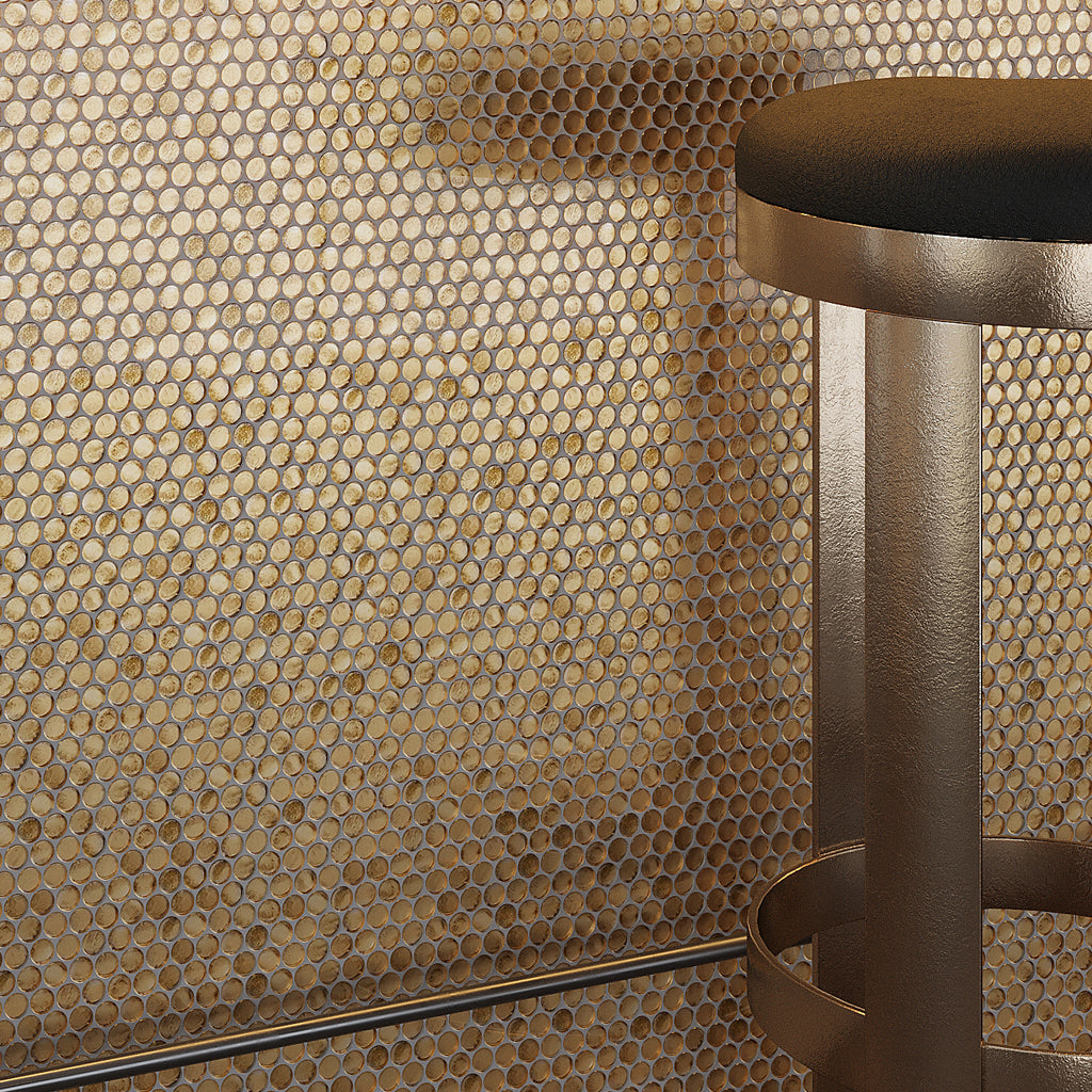 Gold 12x12 Glossy Penny Round Glass Mosaic Tile  (7 Cases, 72.38 sqft/Pallet)