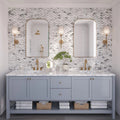 white elongated hexagon glass mosaic tile with matte finish on bathroom wall