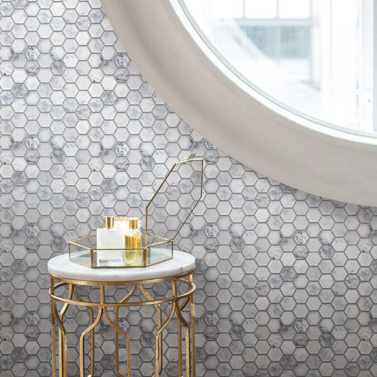 White 12x12 Matte Hexagon Glass Mosaic Tile (10 pack, 9.6 sq ft/case) - Sample