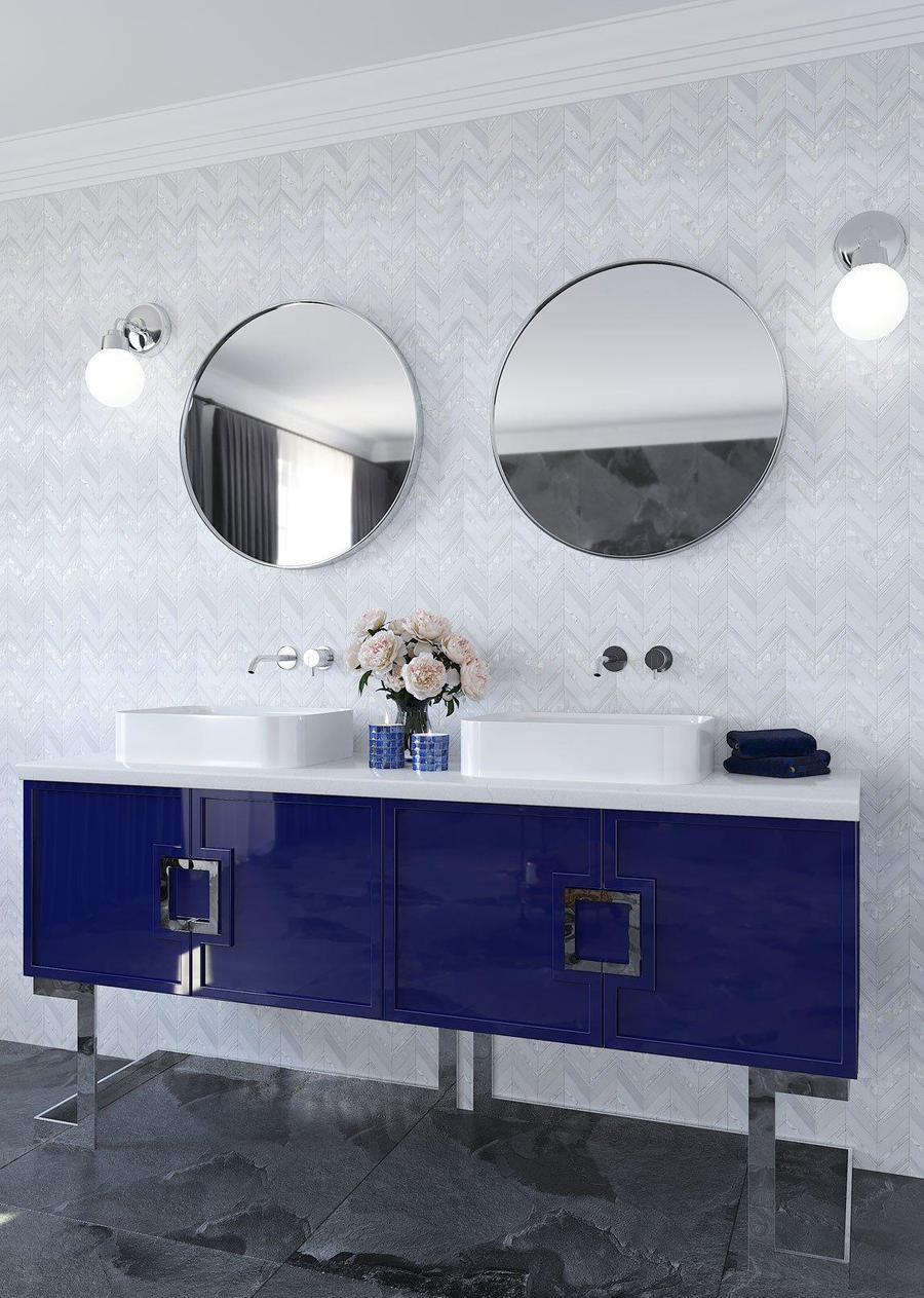 Sample - Pearl White 12x12 polished Thassos, Shell Herringbone Mosaic tile (5 pack, 5.08 sq ft/case)