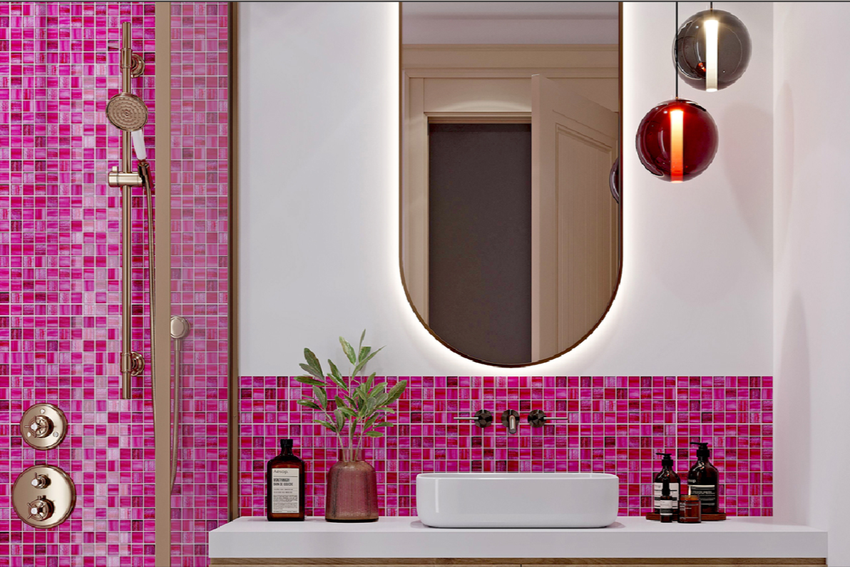 5 pack Pink 11.3 in. x 11.3 in. Polished and Matte Finished Glass Mosaic Tile (4.43 sq ft/case)