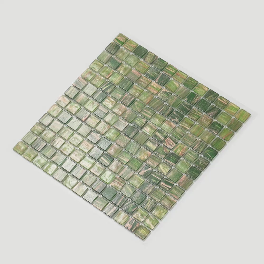 20-pack Mingles 12 in. x 12 in. Glossy Moss Green Glass Mosaic Wall and Floor Tile (20 sq ft/case)