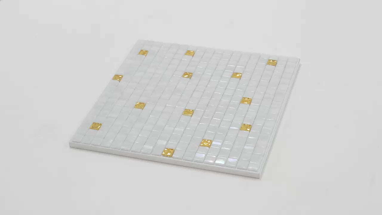 20-pack Mingles 11.6 in. x 11.6 in. Glossy White and Gold Glass Mosaic Wall and Floor Tile (18.69 sq ft/case)