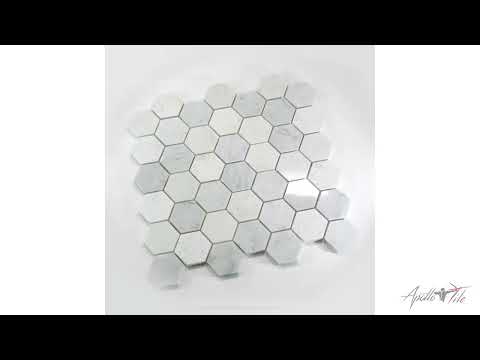 White 12x12 Polished Etched Hexagon Marble Mosaic Tile (5 pack, 4.92 sq ft/case) - Sample