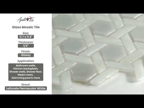 10 pack Cotton White 11.7 in. x 11.9 in. Hexagon Polished Glass Mosaic Floor and Wall Tile (9.67 sq. ft./Case)
