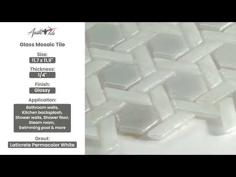 10 pack Cotton White 11.7 in. x 11.9 in. Hexagon Polished Glass Mosaic Floor and Wall Tile (9.67 sq ft/case)