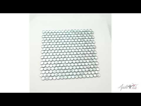Silver 12x12 Penny Round Glossy Glass Mosaic Tile (10 pack, 10.34 sq ft/case) - Sample