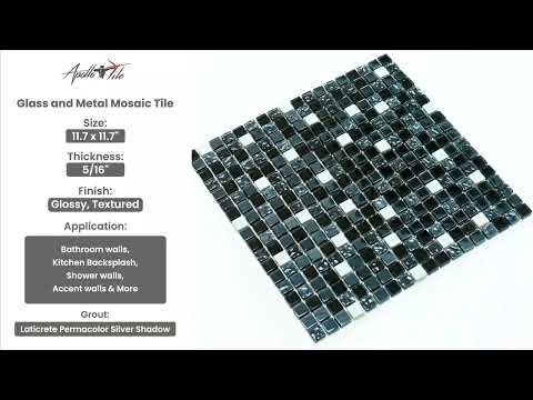 Blue 12x12 Glossy Textured Square Glass Metal Mosaic Tile (5 pack, 4.75 sq ft/case) - Sample