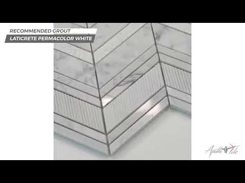 5 pack Gray and White 13 in. x 13.5 in. Marble Polished and Etched Chevron Mosaic Floor and Wall Tile (6.09 sq ft/case) - Sample