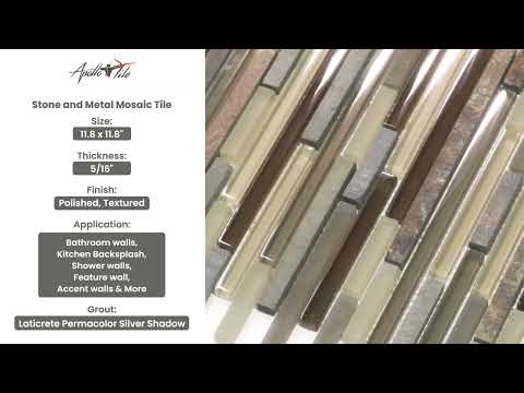 Gray Brown 12x12 Brick Glossy Matte Textured Glass Stone Mosaic Tile (5 pack, 4.83 sq ft/case) - Sample