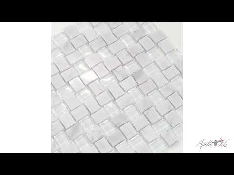 5 pack White 11.8 in. x 11.8 in. Carrara and Glass Polished and Etched Mosaic Floor and Wall Tile (4.83 sq. ft./Case)