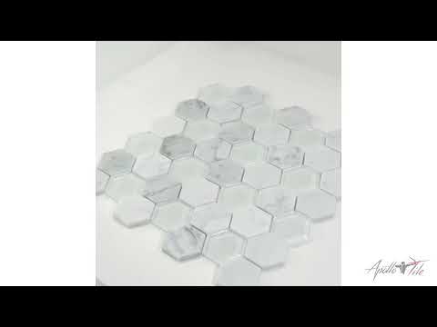 White 12x12 Polished Etched Hexagon Glass Marble Mosaic Tile (5 pack, 4.92 sq ft/case) - Sample