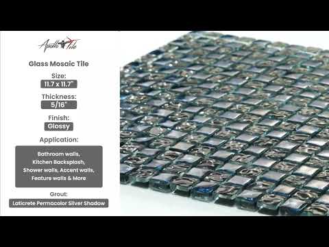 Blue Black 12x12 Glossy Square Glass Mosaic Tile (5 pack, 4.75 sq ft/case) - Sample