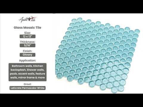 Sky Blue 12x12 Glossy Penny Round Glass Mosaic Tile (5 pack, 5 sq ft/case) - Sample