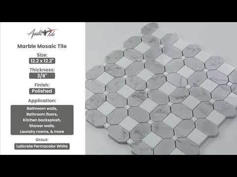 White Gray 12x12 Polished Multi-shaped Marble Mosaic Tile (5 pack, 5.17 sq ft/case) - Sample