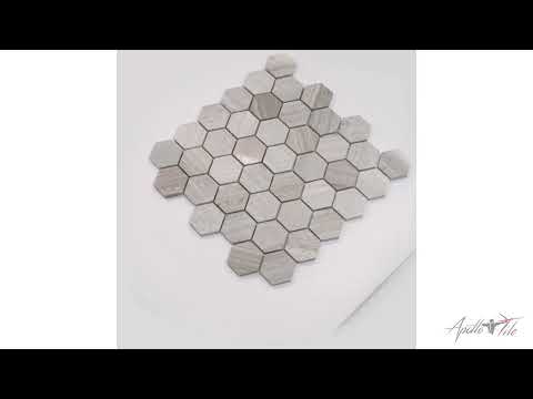5 pack Gray 11.8 in. x 12 in. Hexagon Marble Polished and Etched Mosaic Floor and Wall Tile (4.92 sq ft/case)