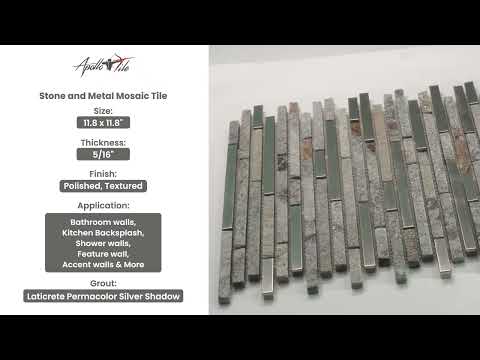 Gray 12x12 Polished Textured Brick Stone Metal Mosaic Tile (5 pack, 4.83 sq ft/case) - Sample