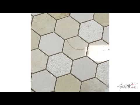 5 pack Beige 11.8 in. x 12 in. Hexagon Marble Polished and Etched Mosaic Floor and Wall Tile (4.92 sq. ft./Case)
