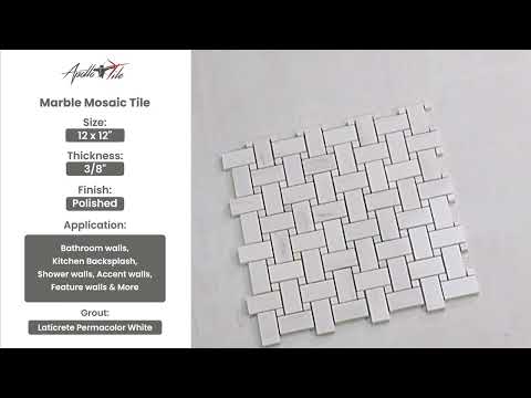 Pearl White 12x12 Polished Basketweave Marble Mosaic Tile (5 pack, 5 sq ft/case) - Sample
