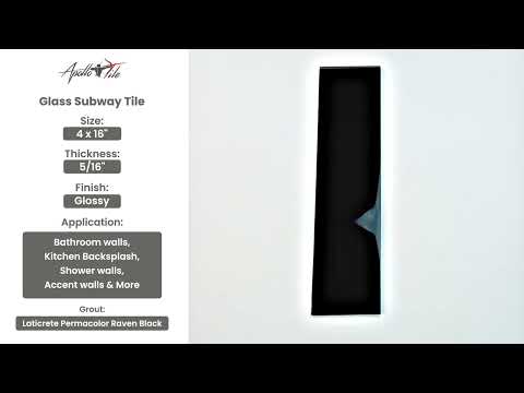 Black 4x16 Glossy Subway Glass Tile (12 pack, 5.33 sq ft/case) - Sample
