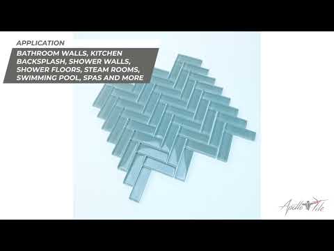 Stone Blue 11x13 Glossy Herringbone Glass Mosaic Tile (5 pack, 4.8125 sq ft/case) - Sample