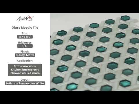 10 pack Teal Green 11.7 in. x 11.9 in. Hexagon Polished Glass Mosaic Floor and Wall Tile (9.67 sq. ft./Case)