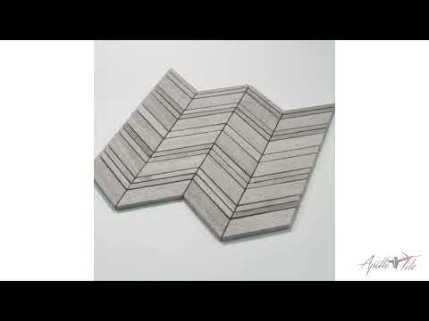 Gray 13x13 Polished Etched Herringbone Marble Mosaic Tile (5 pack, 6.09 sq ft/case) - Sample