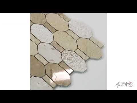 Beige 11x12 Polished Etched Hexagon Marble Mosaic Tile (5 pack, 4.66 sq ft/case) - Sample