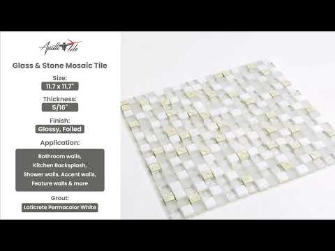 White 12x12 Glossy Foiled Square Glass Resin Stone Mosaic Tile (5 pack, 4.75 sq ft/case) - Sample