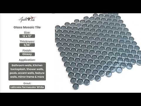 Coin Gray 12x12 Glossy Penny Round Glass Mosaic Tile (5 pack, 5 sq ft/case) - Sample