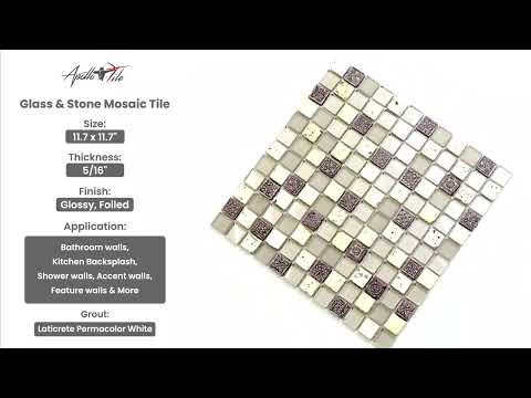 Beige 12x12 Glossy Foiled Square Glass Resin Stone Mosaic Tile (5 pack, 4.75 sq ft/case)