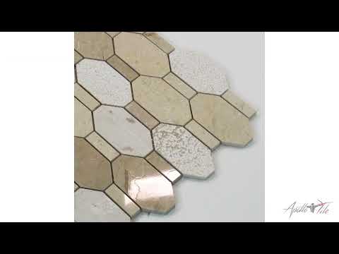 5 pack Beige 11 in. x 12.2 in. Hexagon Polished and Etched Marble Mosaic Floor and Wall Tile (4.66 sq ft/case)