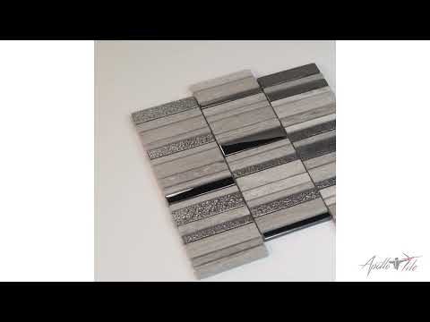 Brown Gray 12x12 Polished Textured Brick Glass Stone Mosaic Tile (5 pack, 4.83 sq ft/case) - Sample