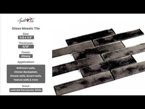 Dark Gray 12x12 Glossy Brick Glass Mosaic Tile (5 pack, 4.83 sq ft/case) - Sample