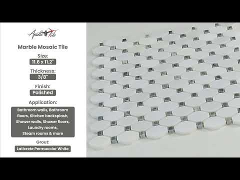White 11x11 Polished Octagon Marble Mosaic Tile (5 pack, 4.51 sq ft/case) - Sample