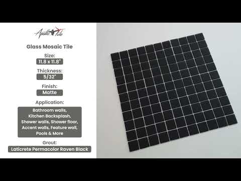 10 pack Black 11.8 in. x 11.8 in. 1x1 Matte Finished Glass Mosaic Tile (9.67 sq. ft./Case)