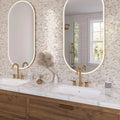 White beige polished brick shell mother of pearl mosaic tile on bathroom wall