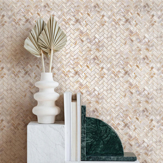 polished white beige mother of pearl herringbone mosaic tile for wall interior use