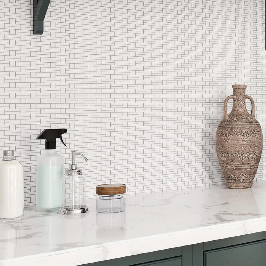 White 12x12 Polished Brick Marble Mosaic Tile (5 pack, 4.875 sq ft/case) - Sample