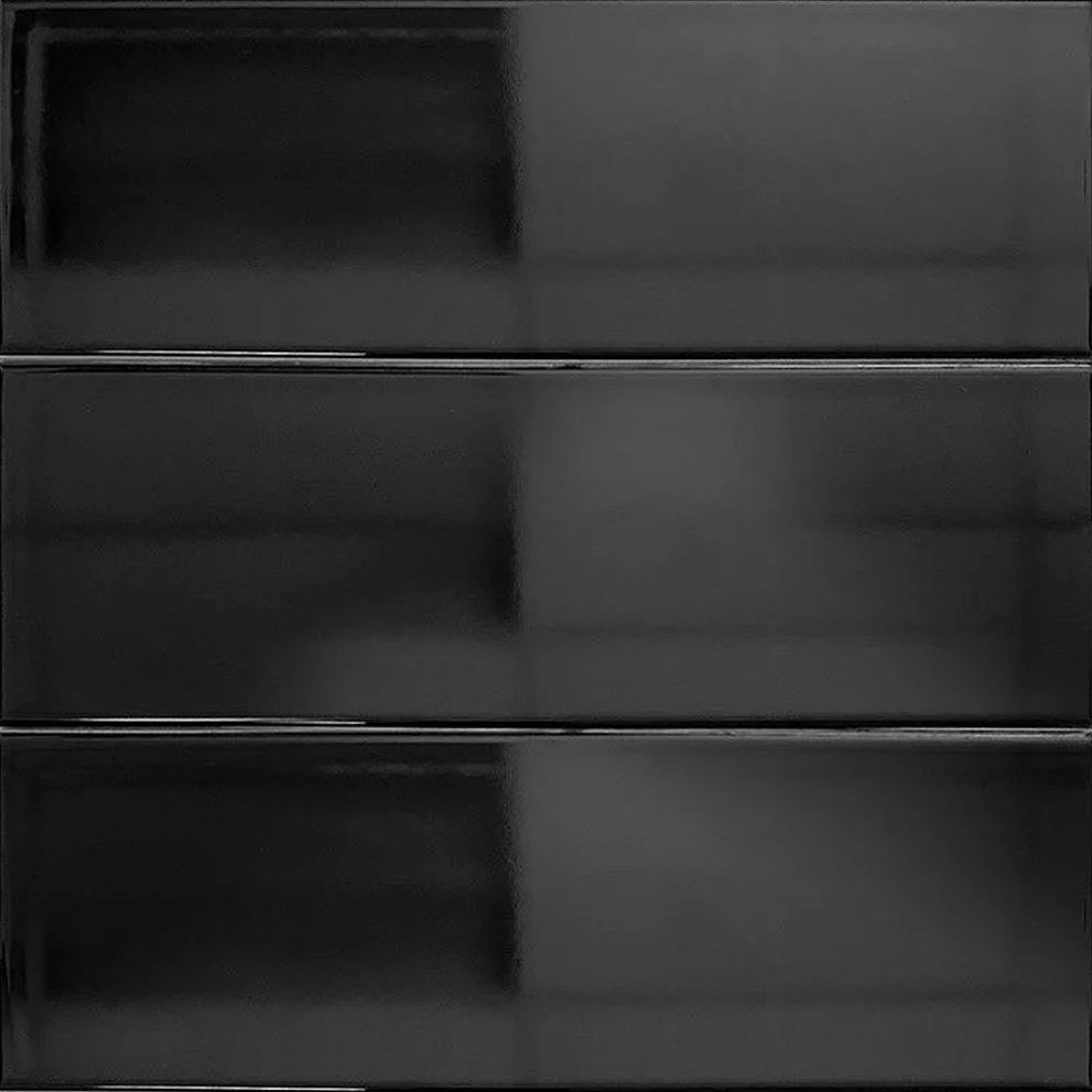Black fireplace ideas in black polished ceramic subway tile