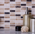 Beige and brown polished travertine marble mosaic tile backsplash 12x12 inches