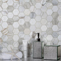 12-inch gray honed natural stone hexagon marble-look tile for bathroom or kitchen wall
