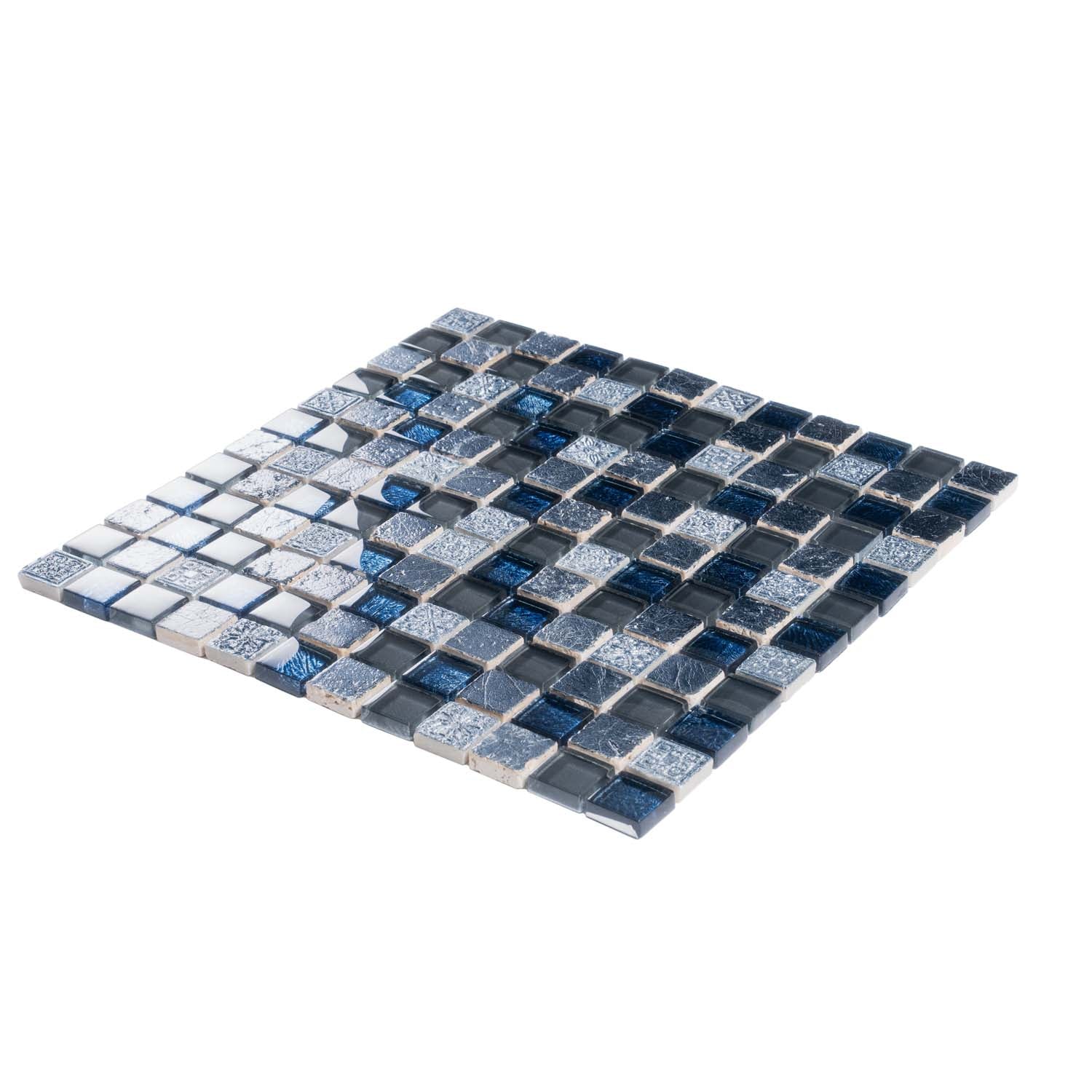 Gray and Blue Square Glass Mosaic Tile