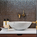 Silver polished glass square mosaic tile backsplash with 12x12 inch mesh sheet