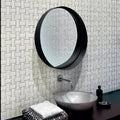 Pearl white polished dolomite marble basketweave mosaic tile installed on bathroom wall