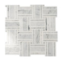 white and gray polished marble basketweave mosaic tile with interlocking rectangular pattern